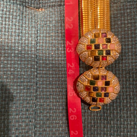 Judith Lieber Two Row Gold Tone Tubogas belt multi gemstone & rhinestone buckle main image 7